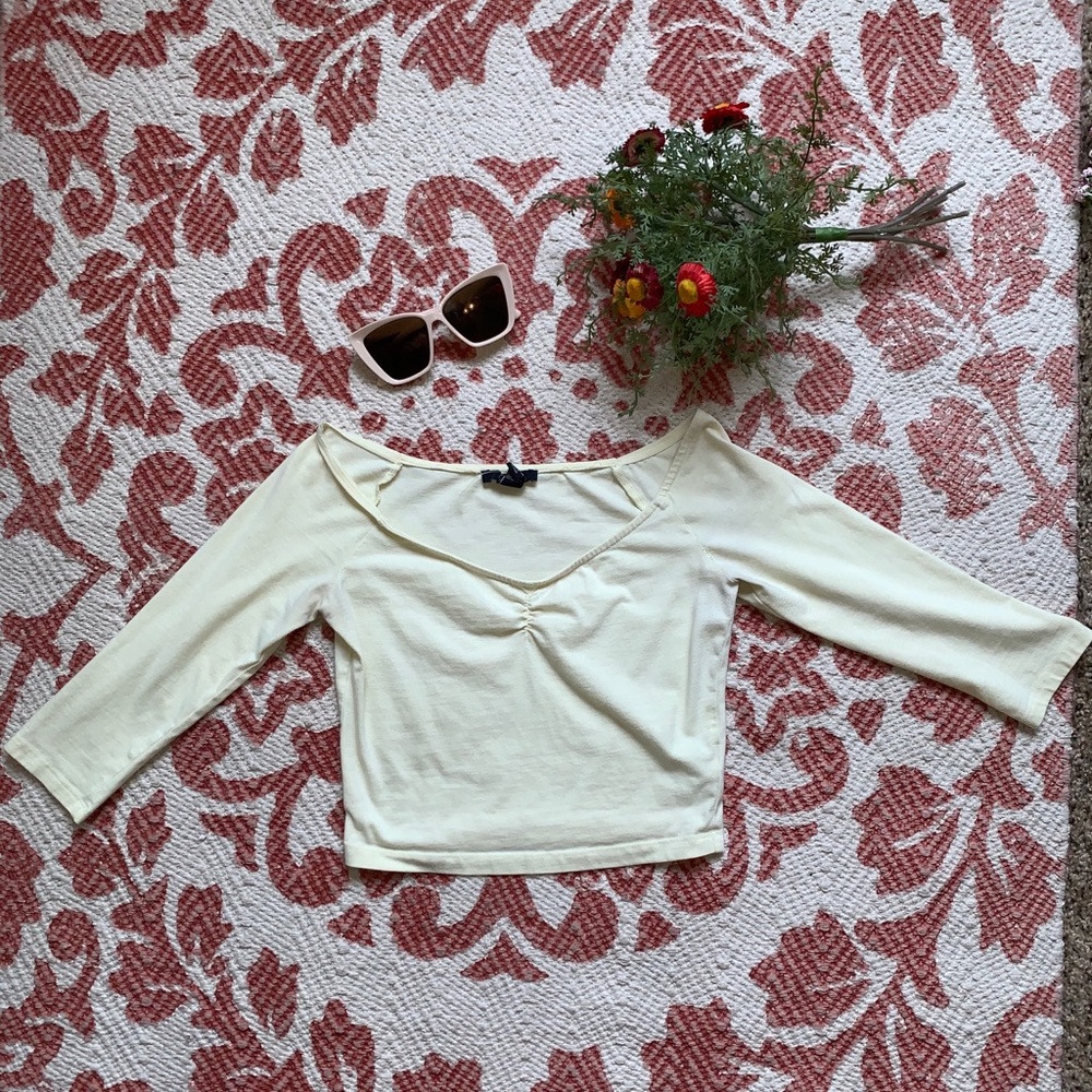 Yellow mid sleeve crop top